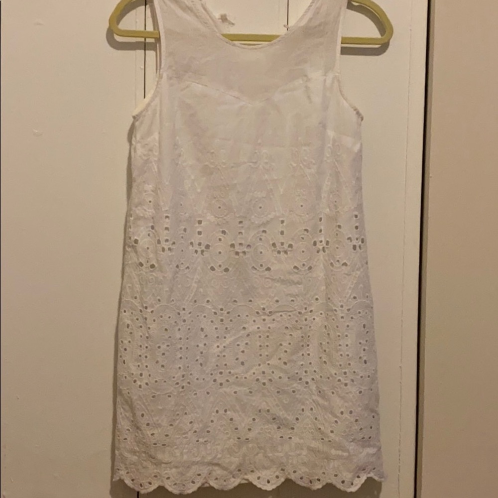 White crochet lace tank shift dress